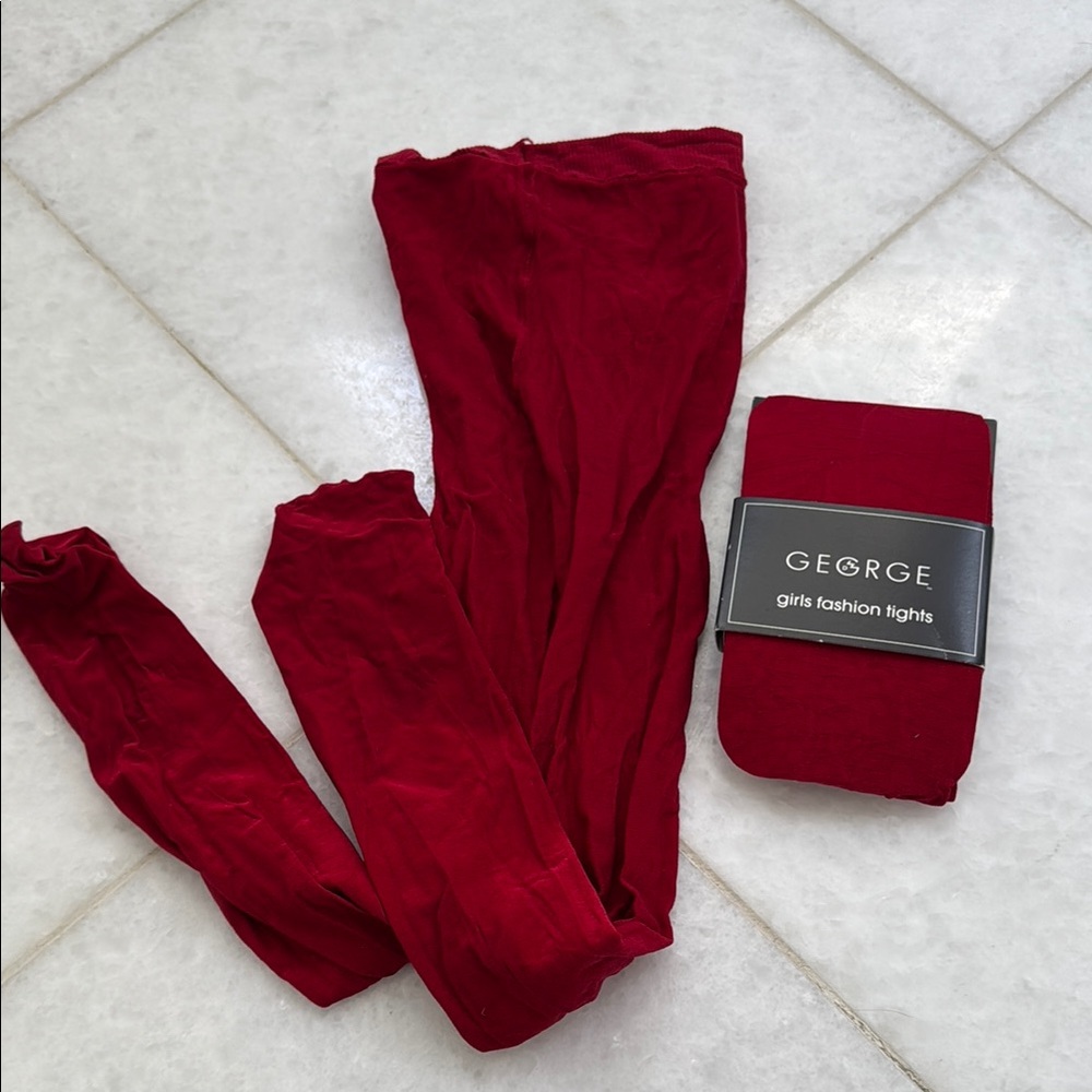 George Girls' Vibrant Red Tights, 7-10